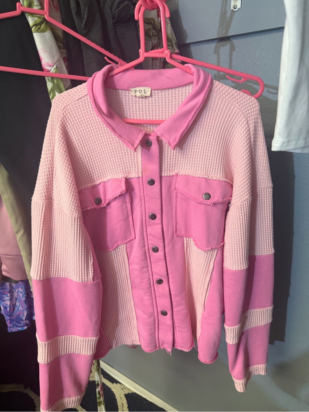 POL Clothing Pink Patchwork Shacket